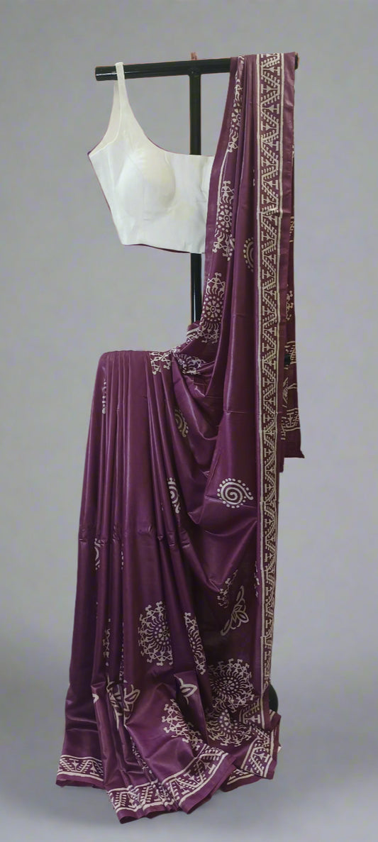 Anurakta Jamuni Bishnupuri Block Print Silk Saree