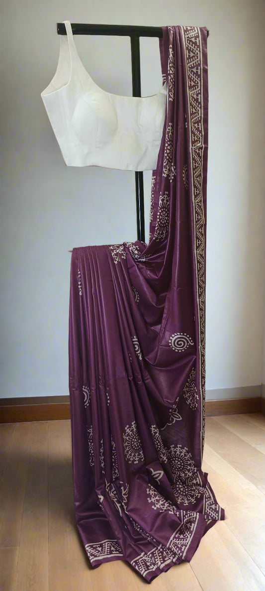 Anurakta Jamuni Bishnupuri Block Print Silk Saree