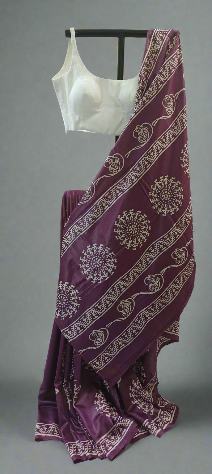 Anurakta Jamuni Bishnupuri Block Print Silk Saree