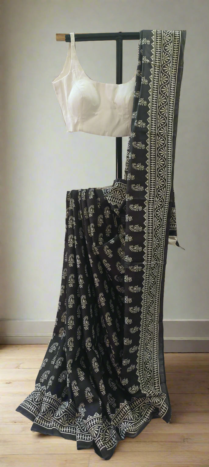 Ink Bloom Bishnupuri Block Print Saree