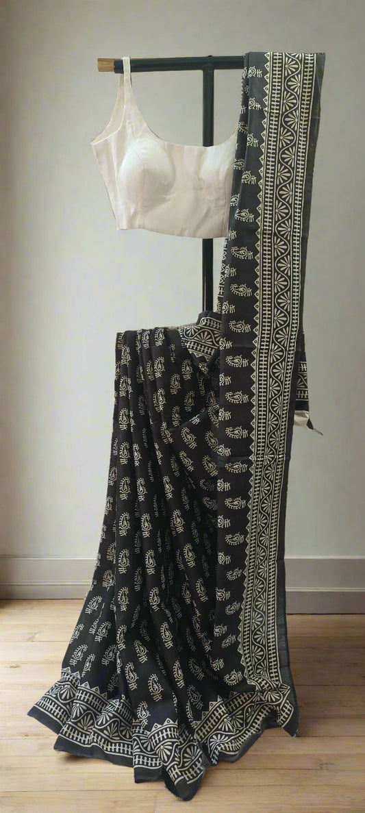 Ink Bloom Bishnupuri Block Print Saree