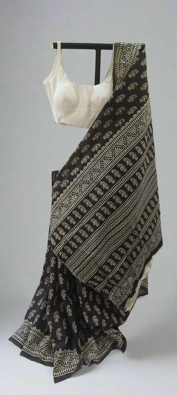 Ink Bloom Bishnupuri Block Print Saree