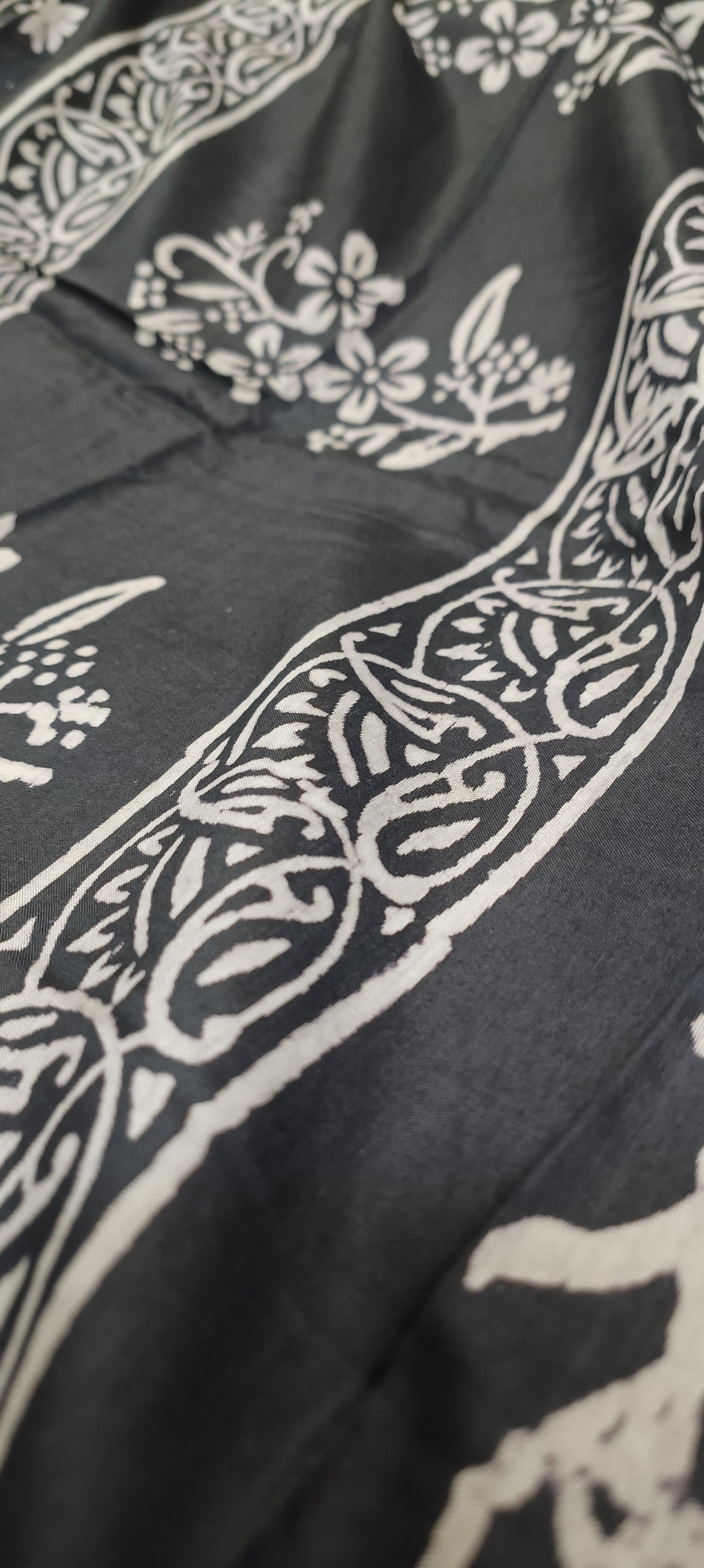 Night Garden Black Floral Block Print Saree