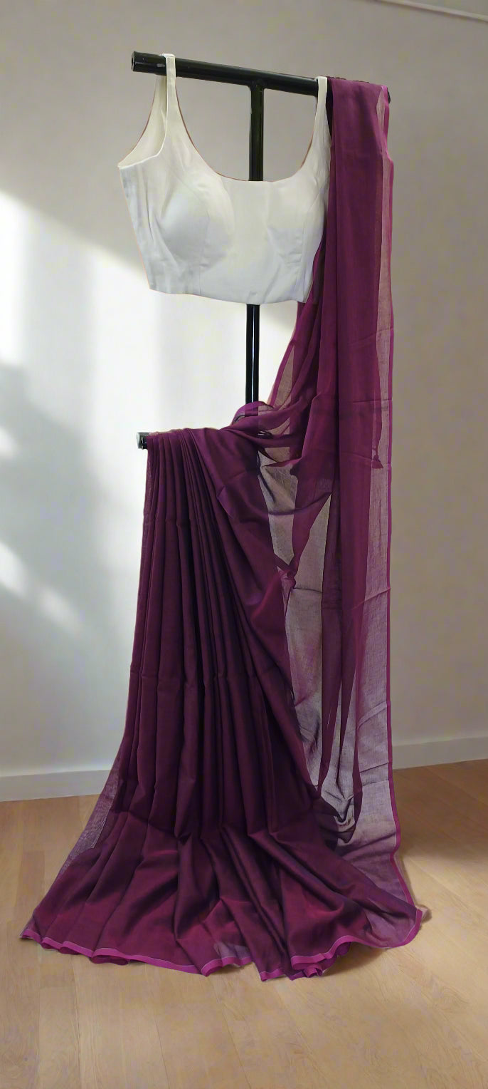 Jamun Noir Mul Cotton Saree