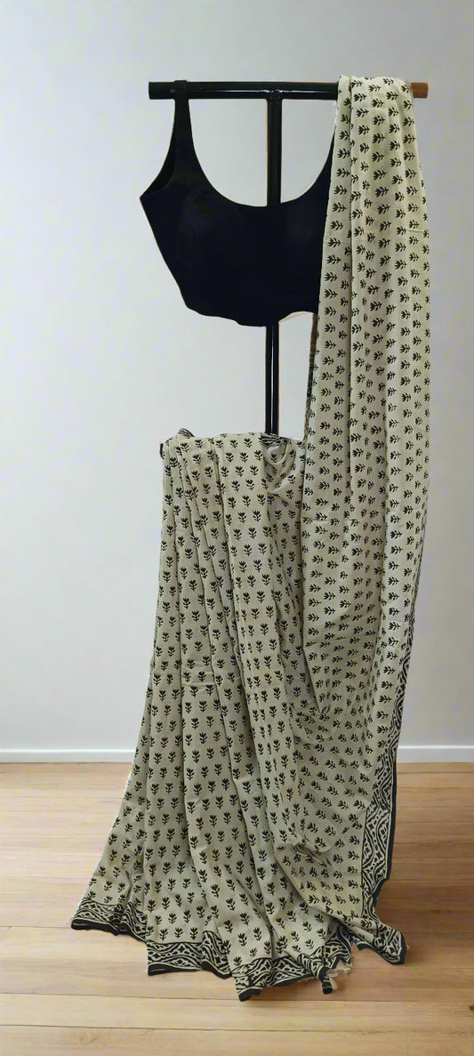 Moon-Ink Maheshwari Dhabu Print Saree