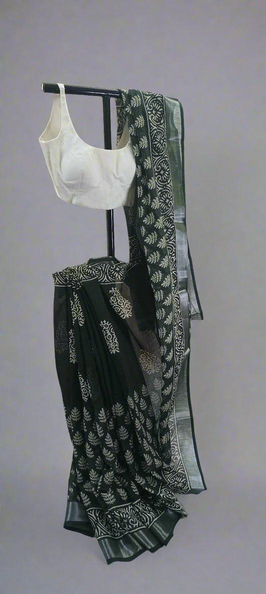 Aranya Vriksha Hand-Printed Linen Saree