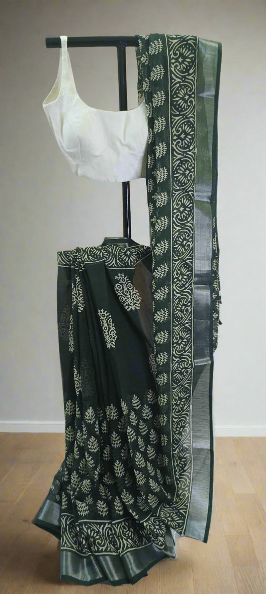 Aranya Vriksha Hand-Printed Linen Saree