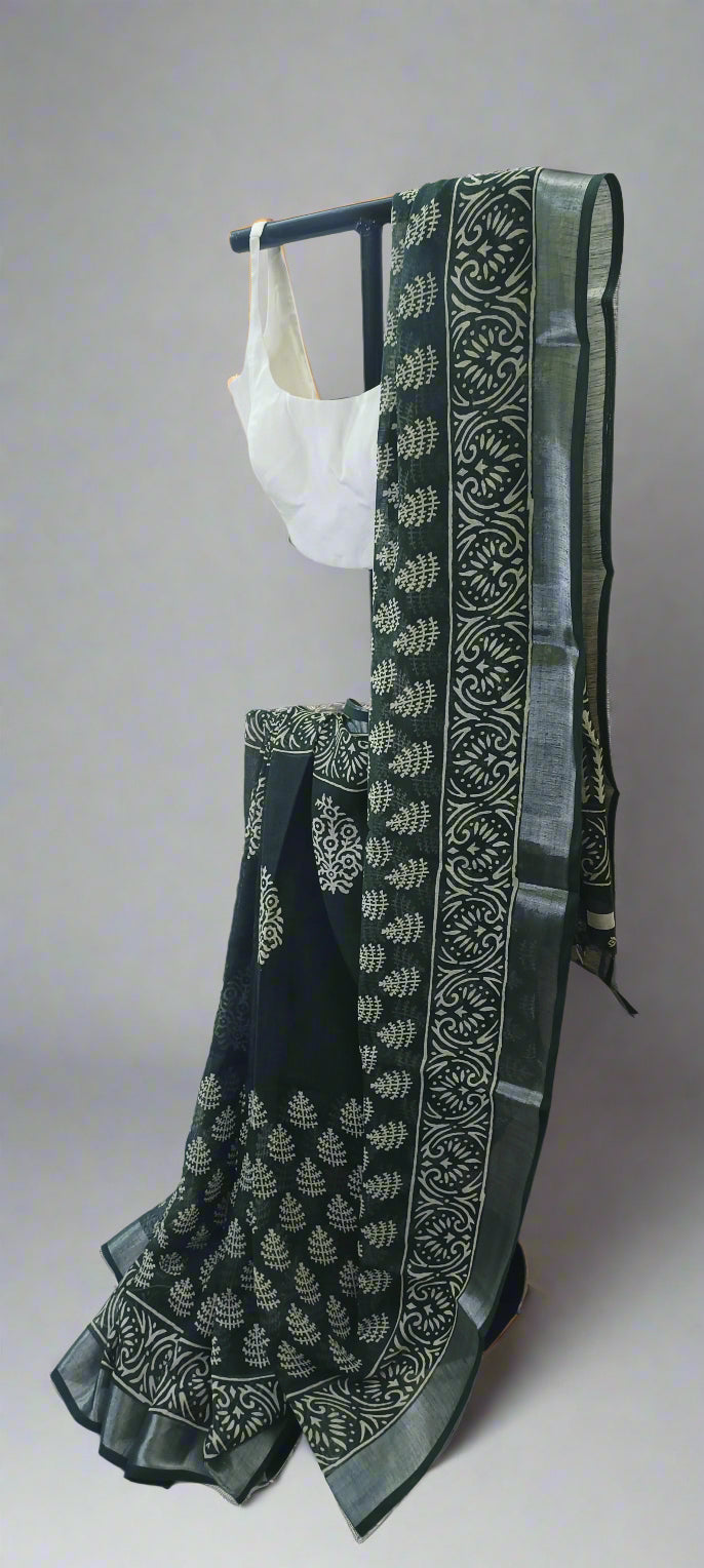 Aranya Vriksha Hand-Printed Linen Saree