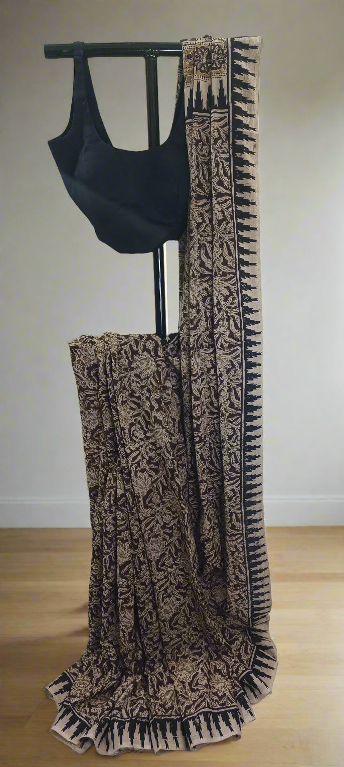 Sand Mahogany Kalamkari Cotton Saree