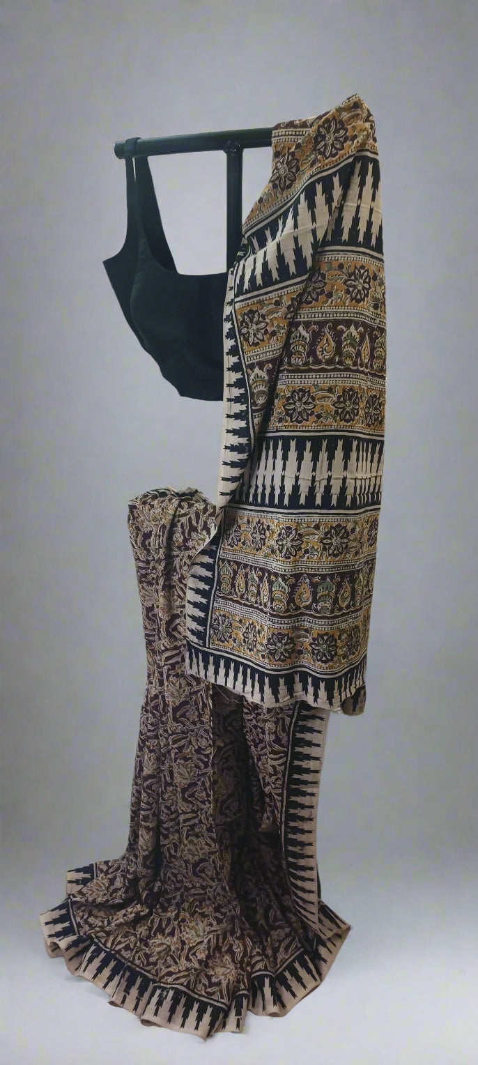 Sand Mahogany Kalamkari Cotton Saree