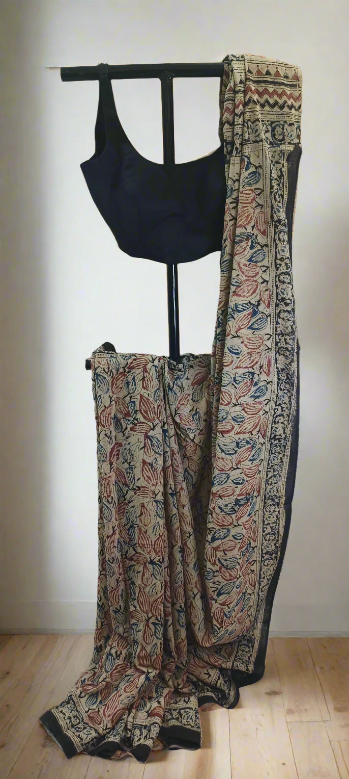 Leaf Rust Kalamkari Cotton Saree