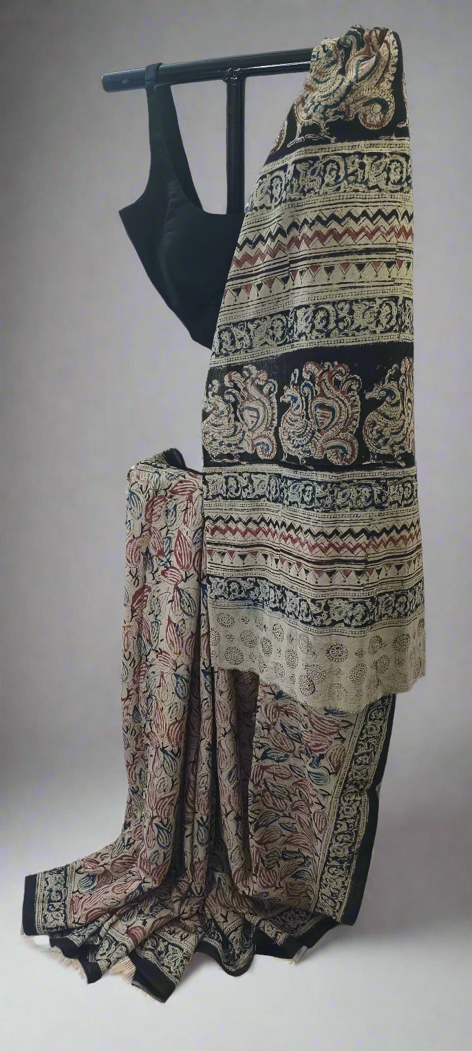 Leaf Rust Kalamkari Cotton Saree