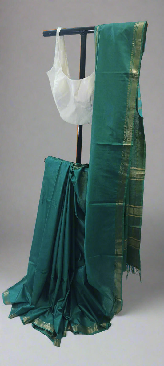Teal Gold Mangalgiri Cotton Saree