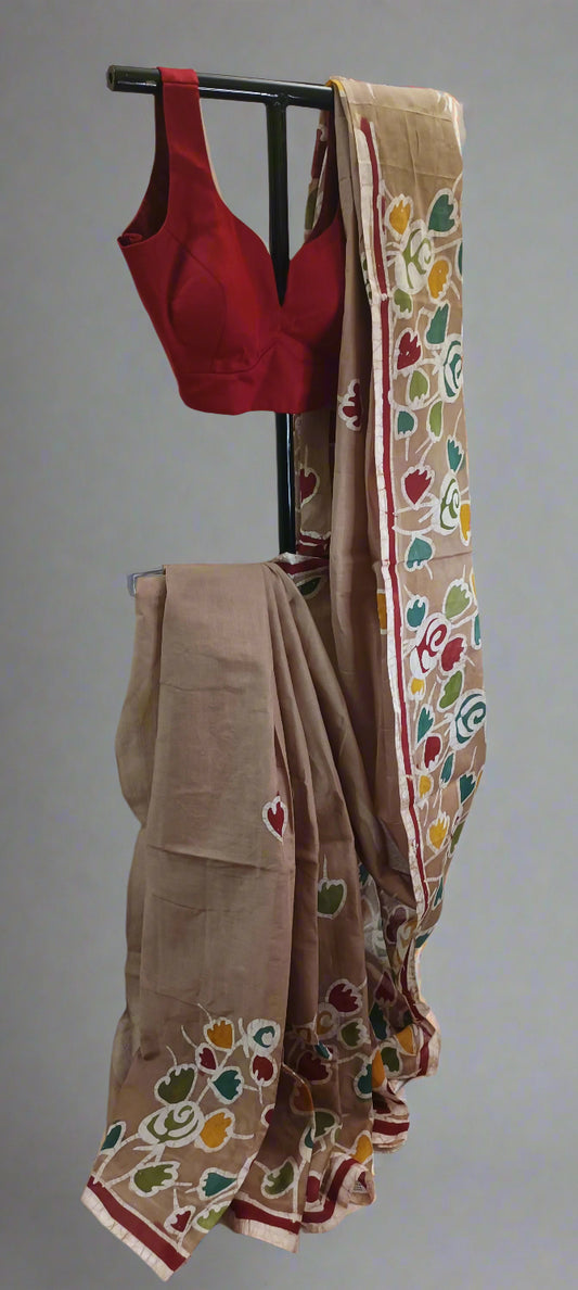 Clay Bloom Bolpur Batik Cotton Saree