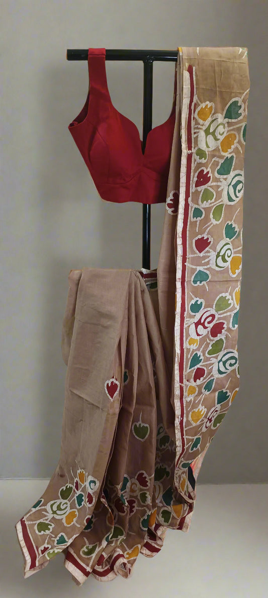 Clay Bloom Bolpur Batik Cotton Saree