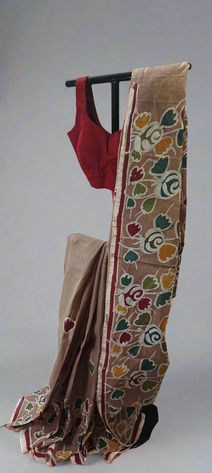 Clay Bloom Bolpur Batik Cotton Saree