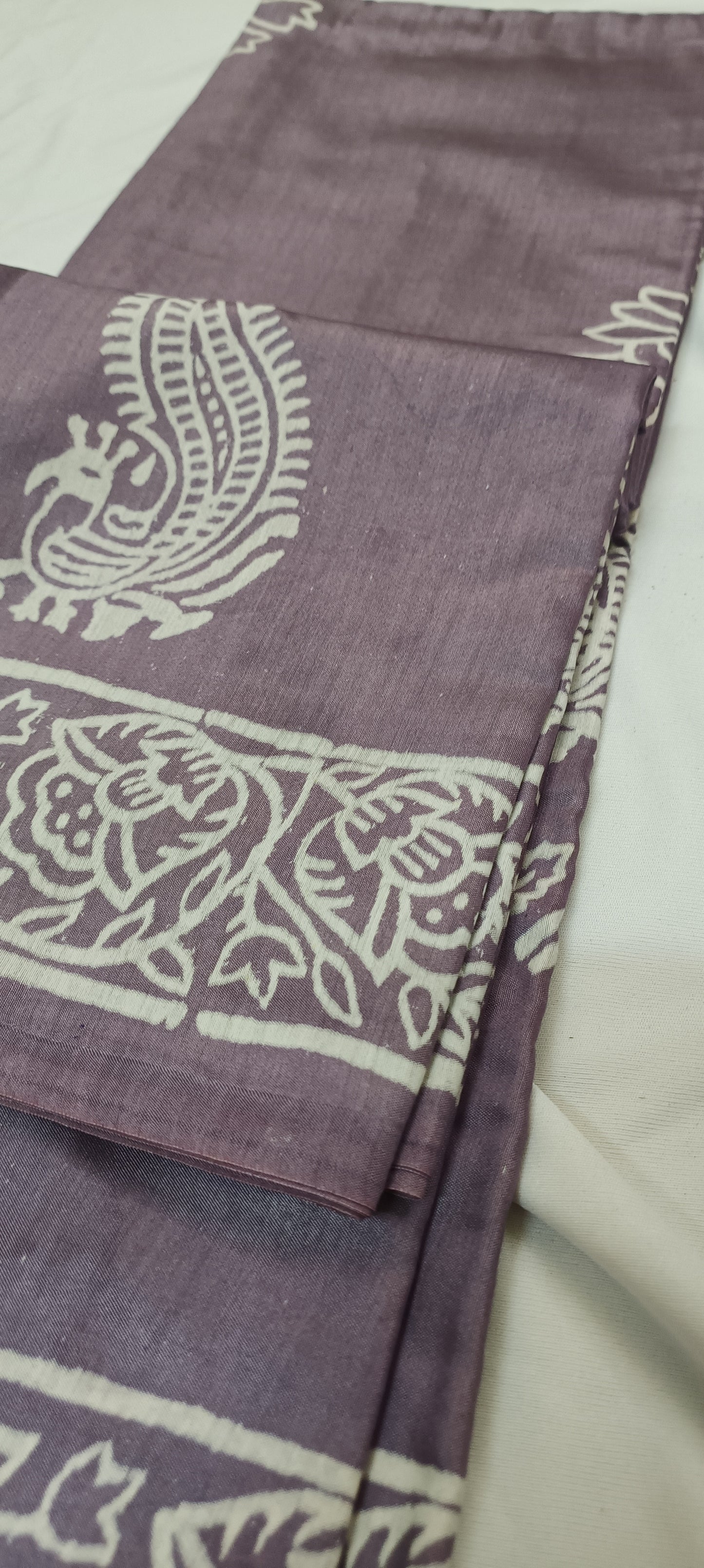 Lilac Kalpataru Bishnupuri Block Print Saree