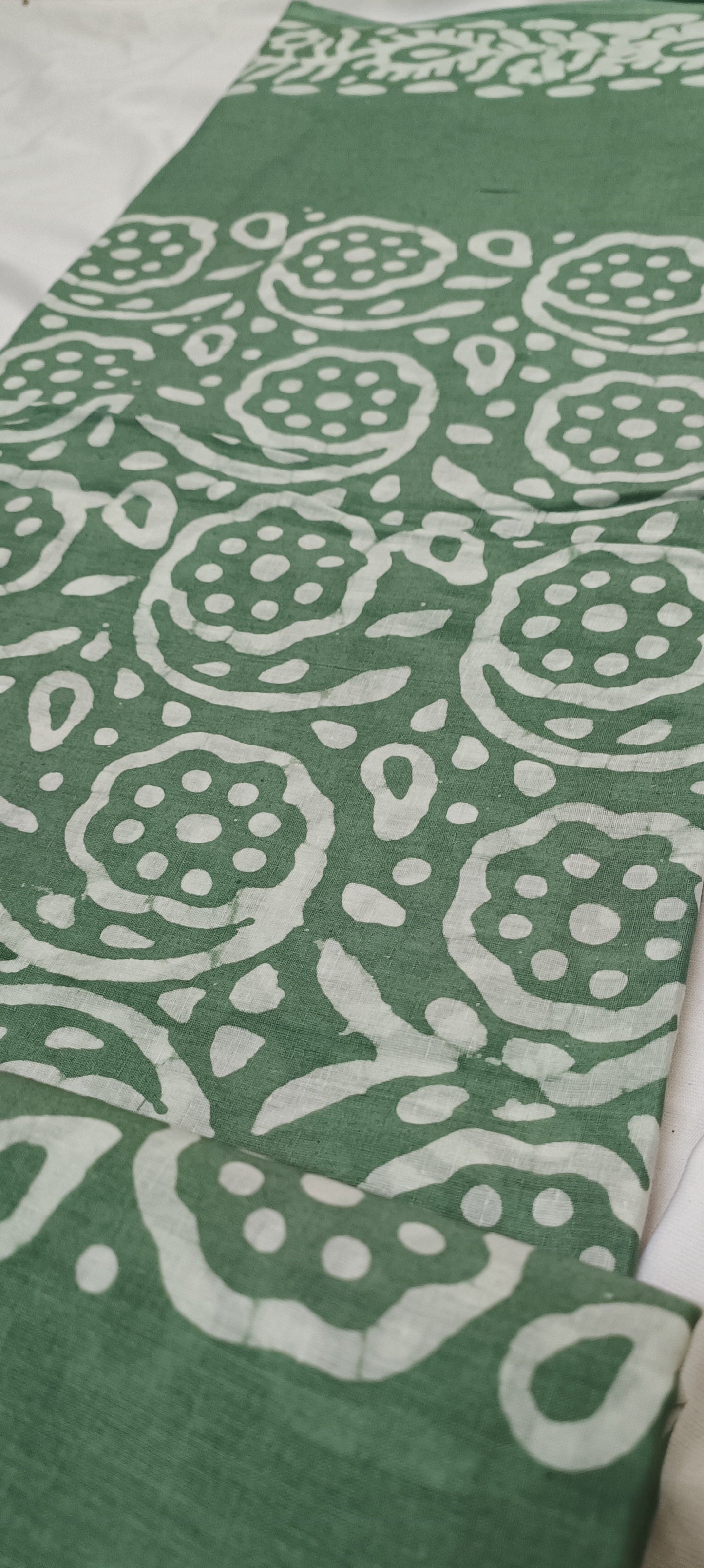 Pond Moss Hand Batik Cotton Saree