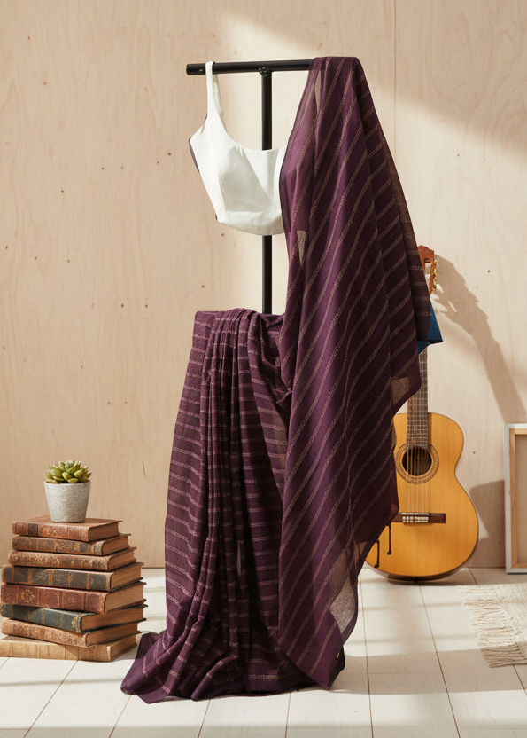 Twilight Soil Kantha Stitch Cotton Saree