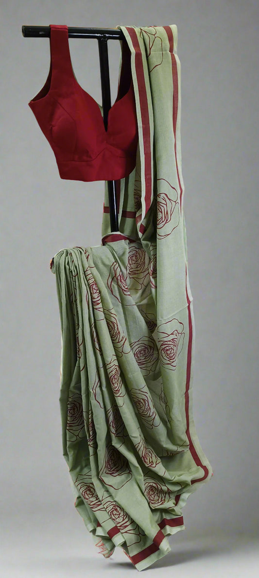 Roseblush Mint Motka Cotton Saree