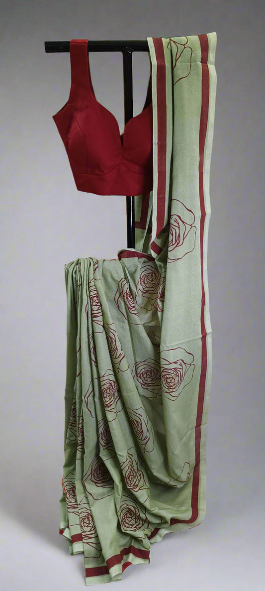 Roseblush Mint Motka Cotton Saree