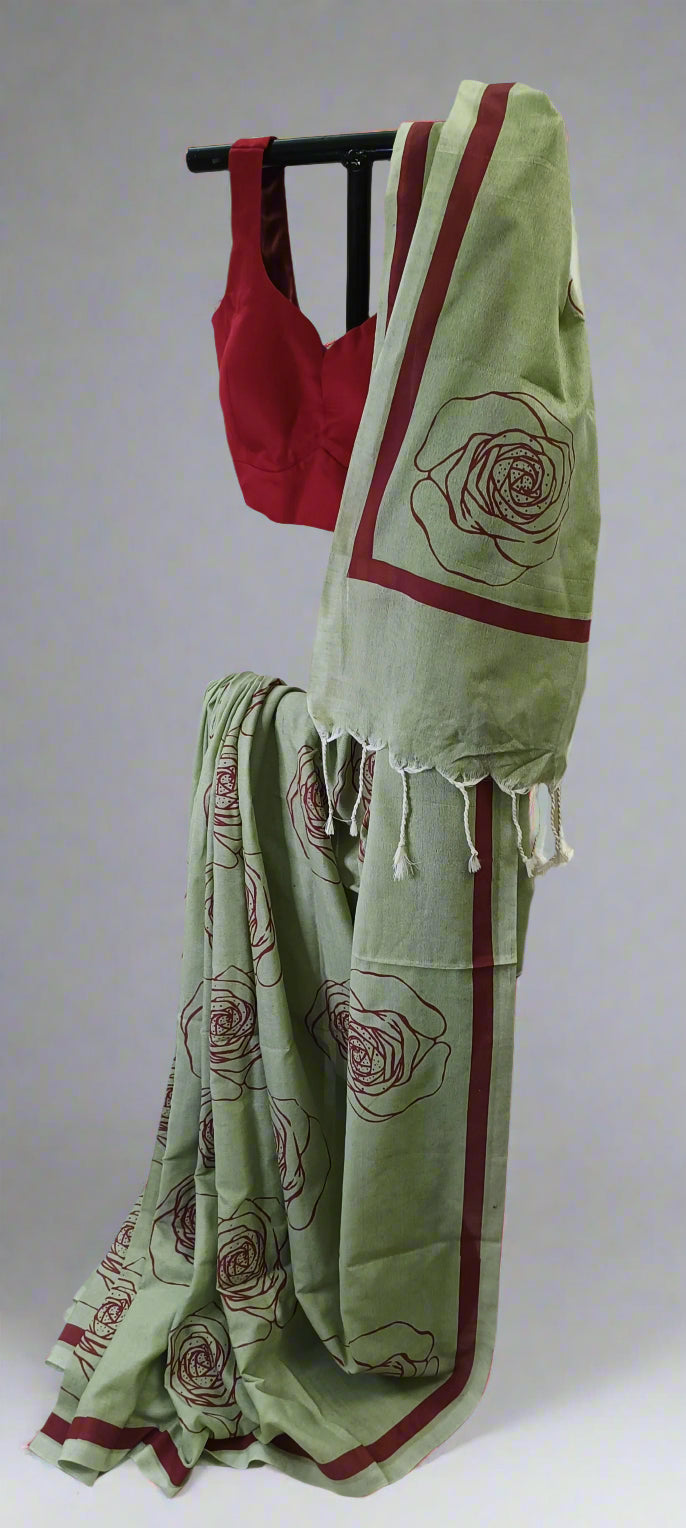 Roseblush Mint Motka Cotton Saree