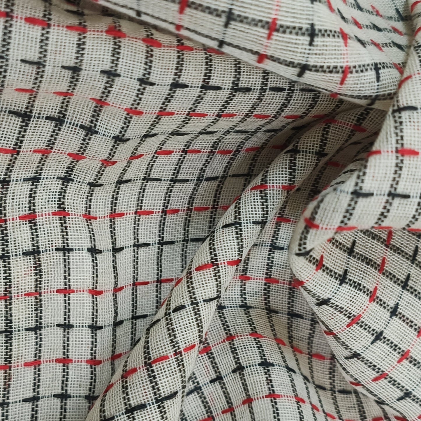 Memory Grid Kantha Stitch Cotton Saree