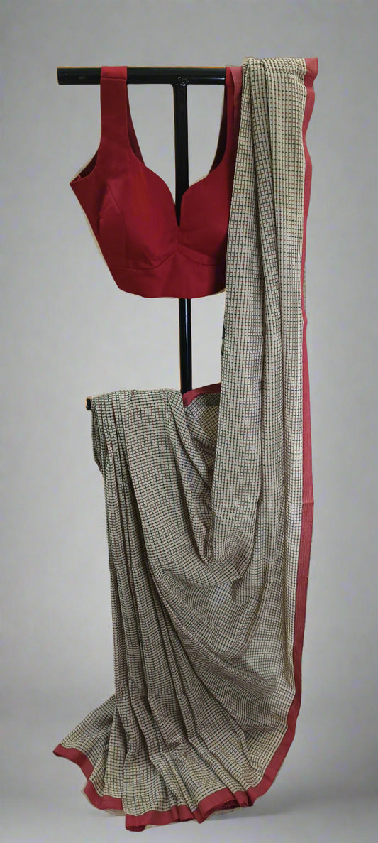 Memory Grid Kantha Stitch Cotton Saree