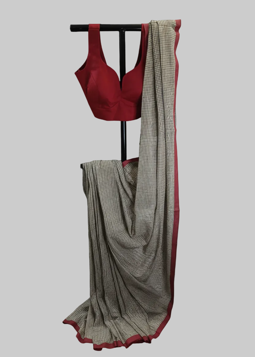 Beige kantha stitich saree