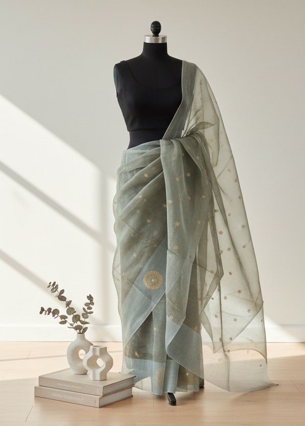 Peacock Dusk Tissue Muslin Jamdani Saree