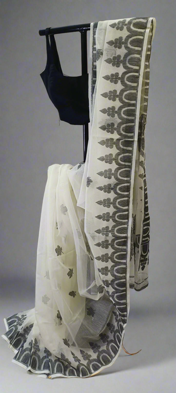 Ivory Smoke Soft Jamdani Saree
