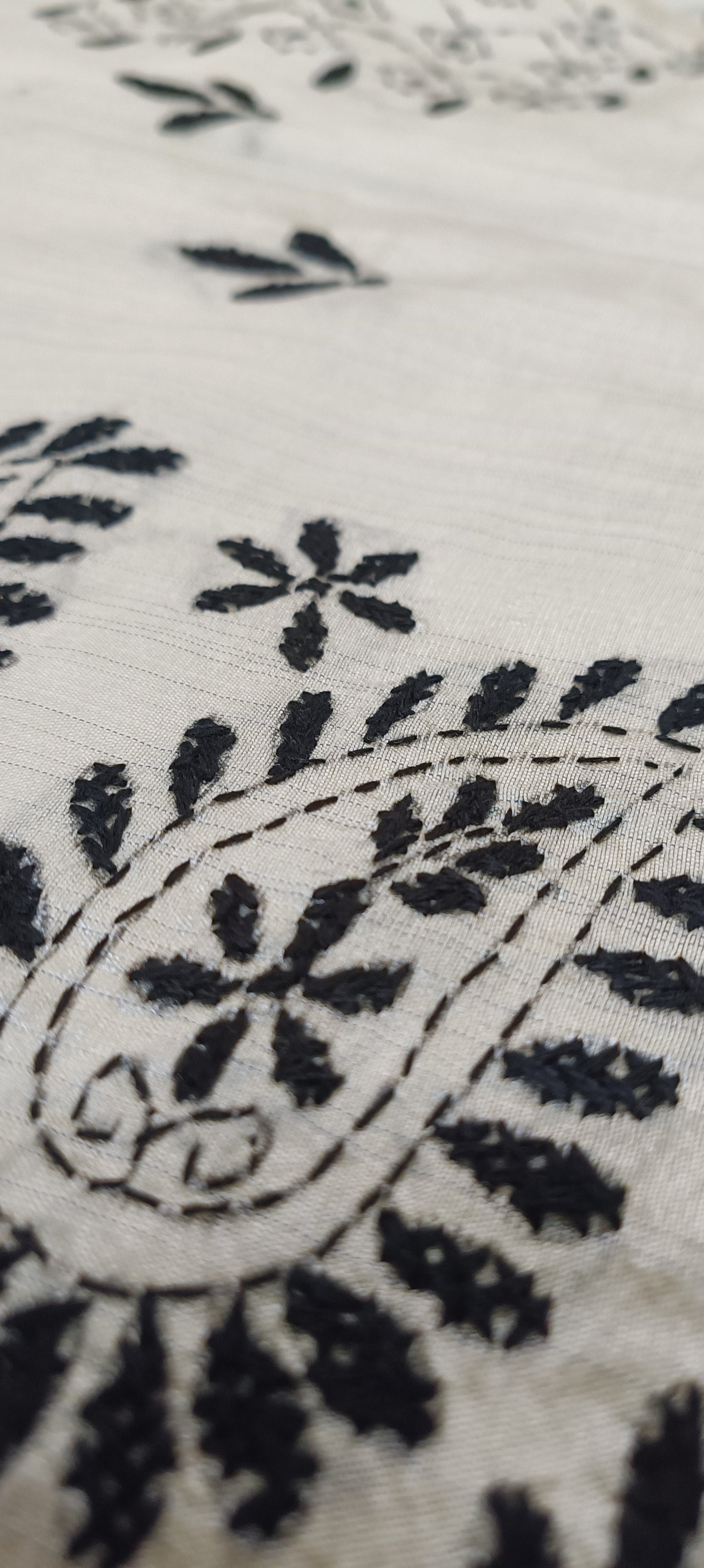 Shwetra–Noir Kantha Stitch Silk Saree