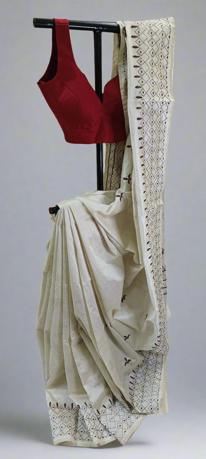 Shantimay Dhaga Kantha Stitch Silk Saree