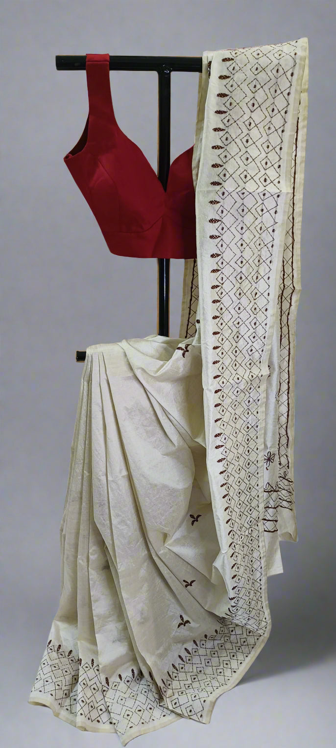 Shantimay Dhaga Kantha Stitch Silk Saree