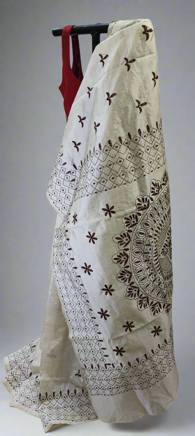 Shantimay Dhaga Kantha Stitch Silk Saree