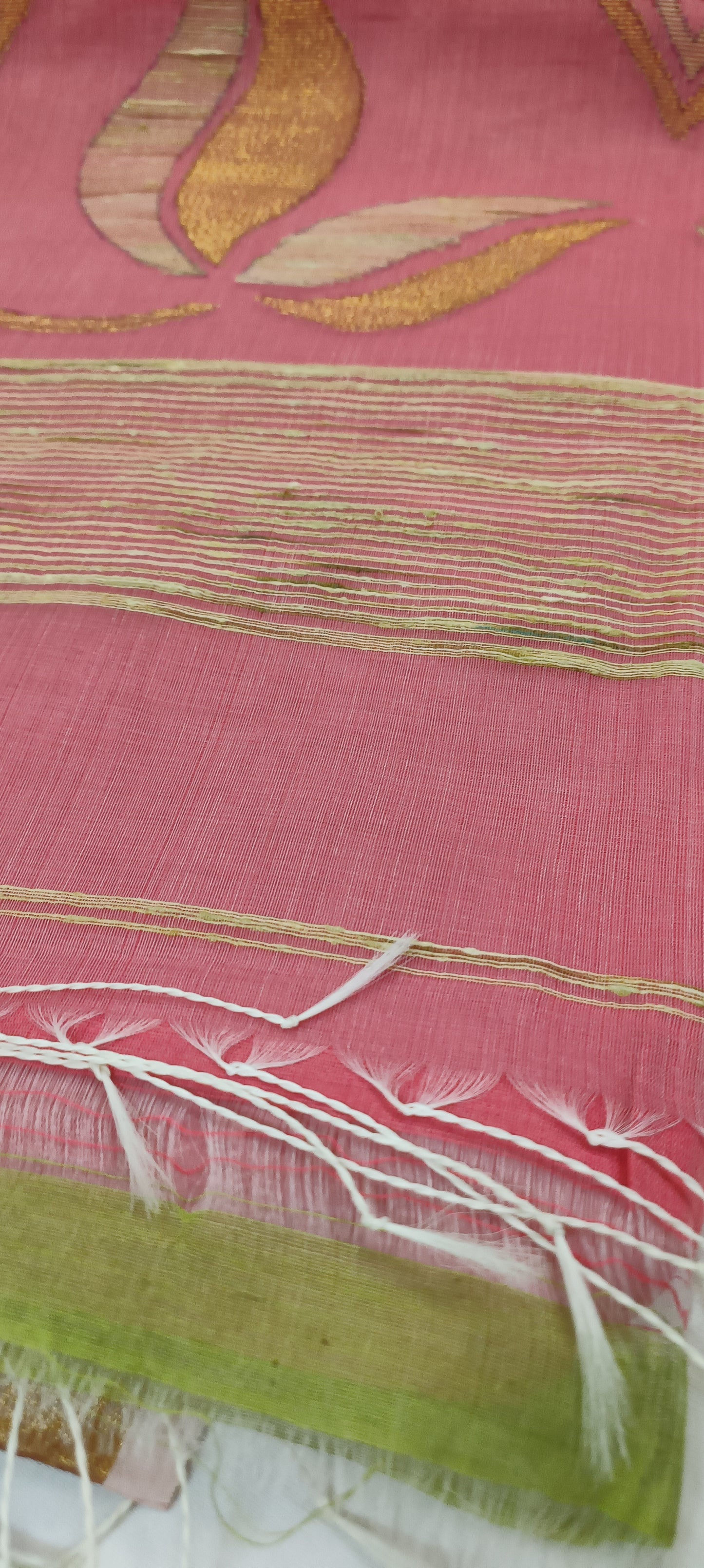 Rose Dust Gold Ghicha Muslin Saree