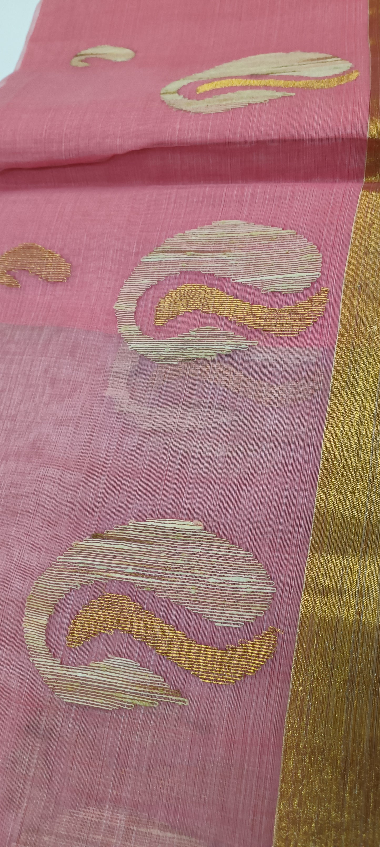 Rose Dust Gold Ghicha Muslin Saree