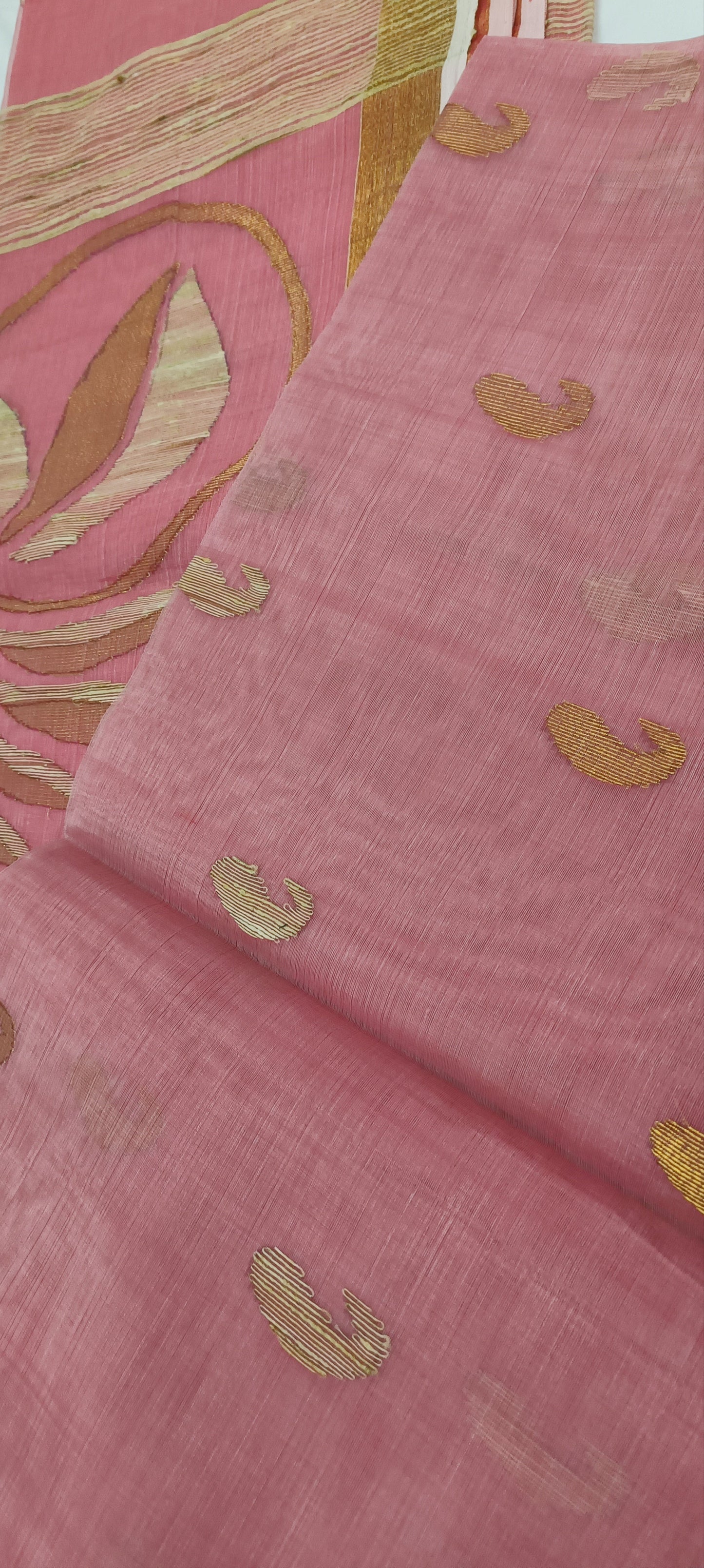 Rose Dust Gold Ghicha Muslin Saree