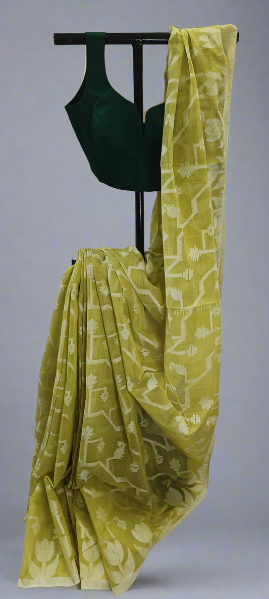 Citron Bloom Slab Cotton Saree