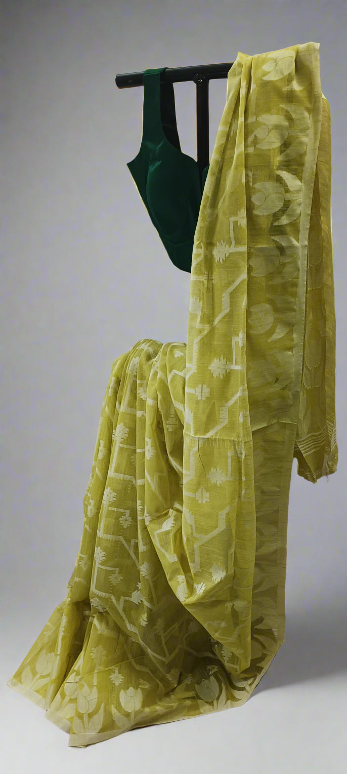 Citron Bloom Slab Cotton Saree