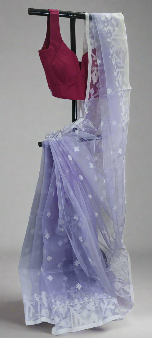 Lavender Mist Muslin Organza Saree