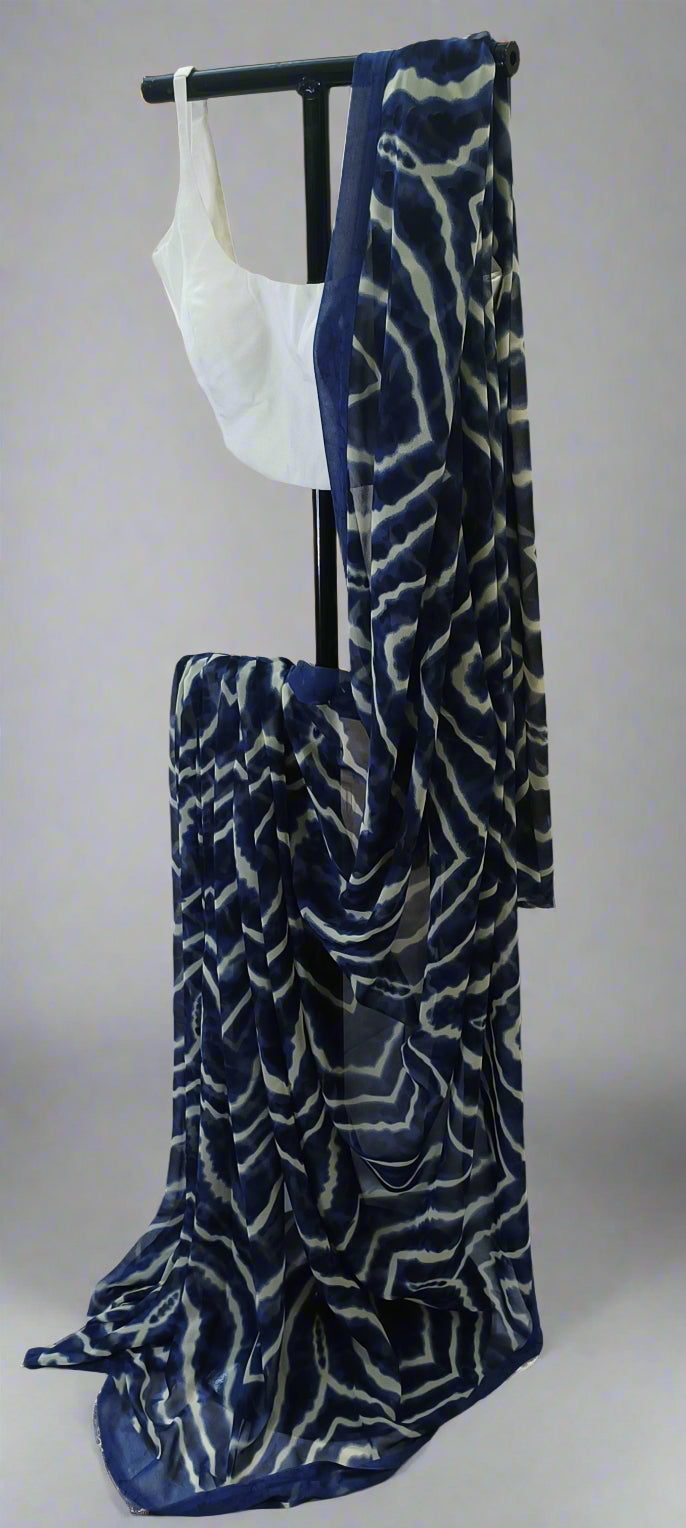Midnight Ripple Chiffon Saree
