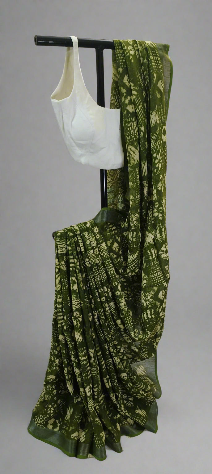 Neelharit Ajrakh Print Linen Saree