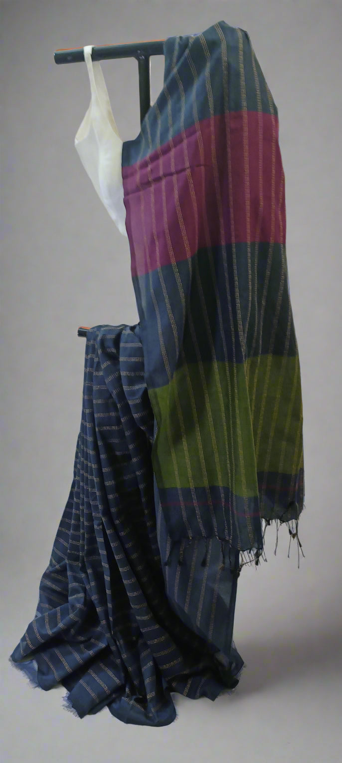 Twilight Moss Kantha Cotton Saree