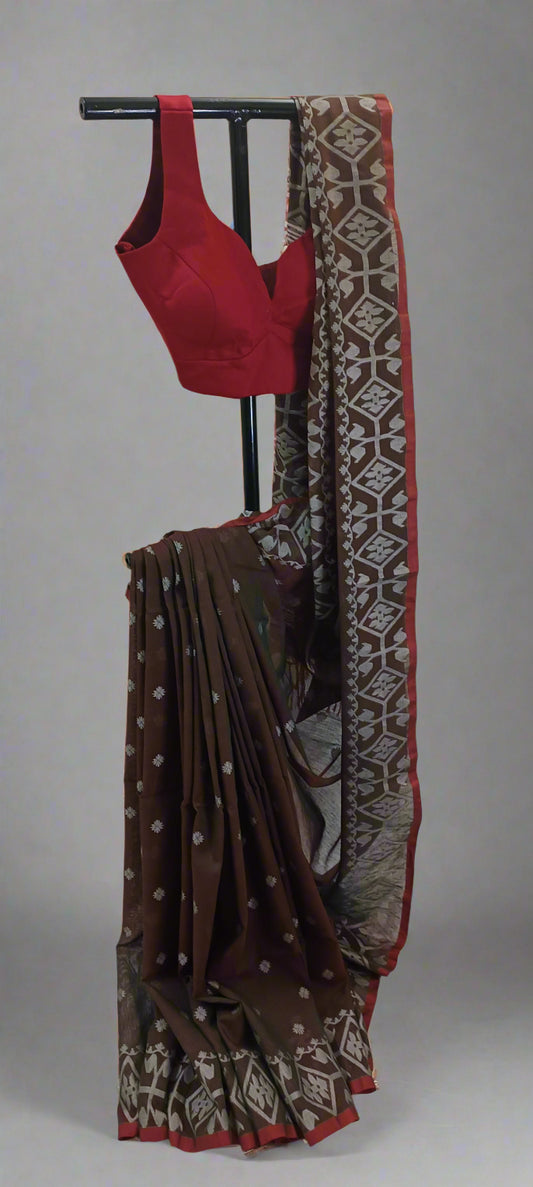 Kukkutsha Brown Cotton Saree