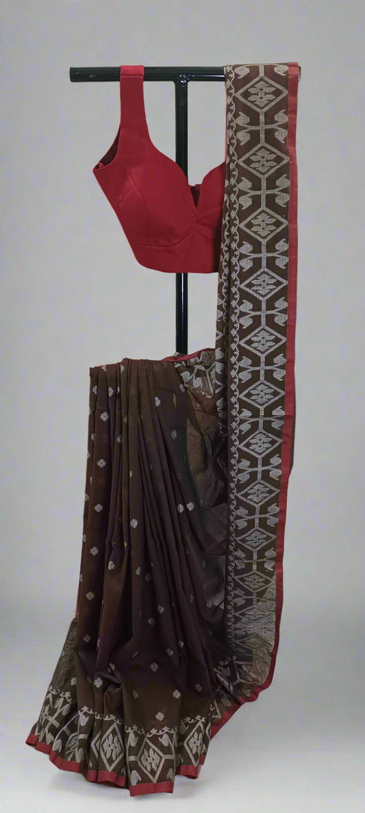 Kukkutsha Brown Cotton Saree