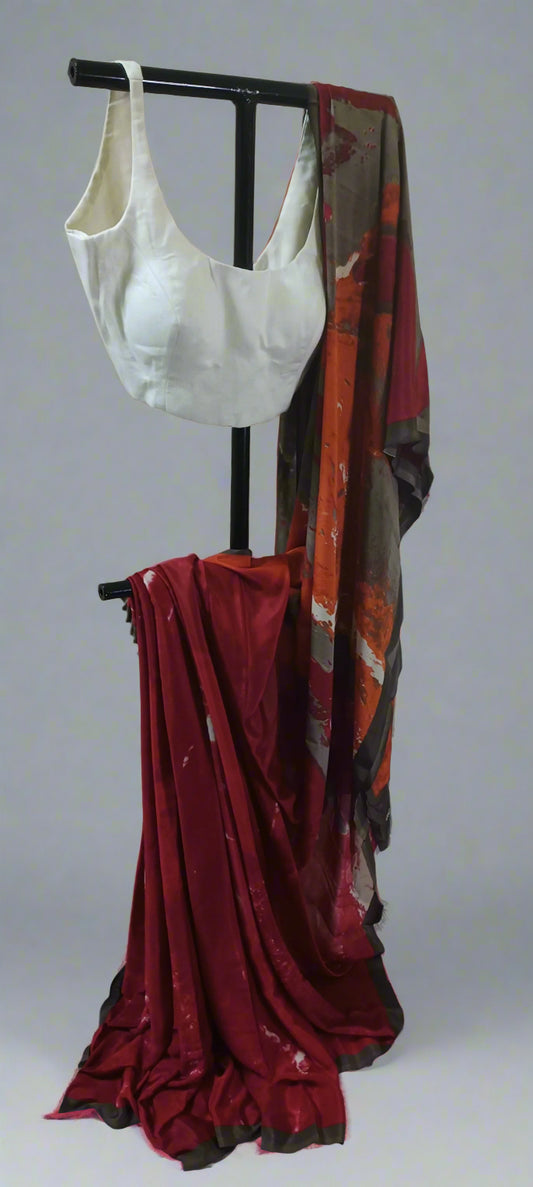 Firestroke Grey Abstract Chiffon Saree