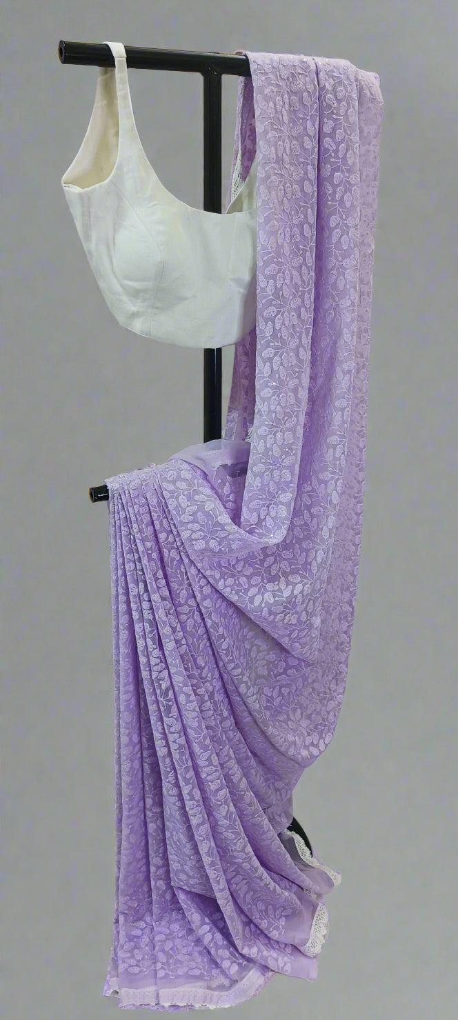 Lavender Whisper Chikankari Work Saree