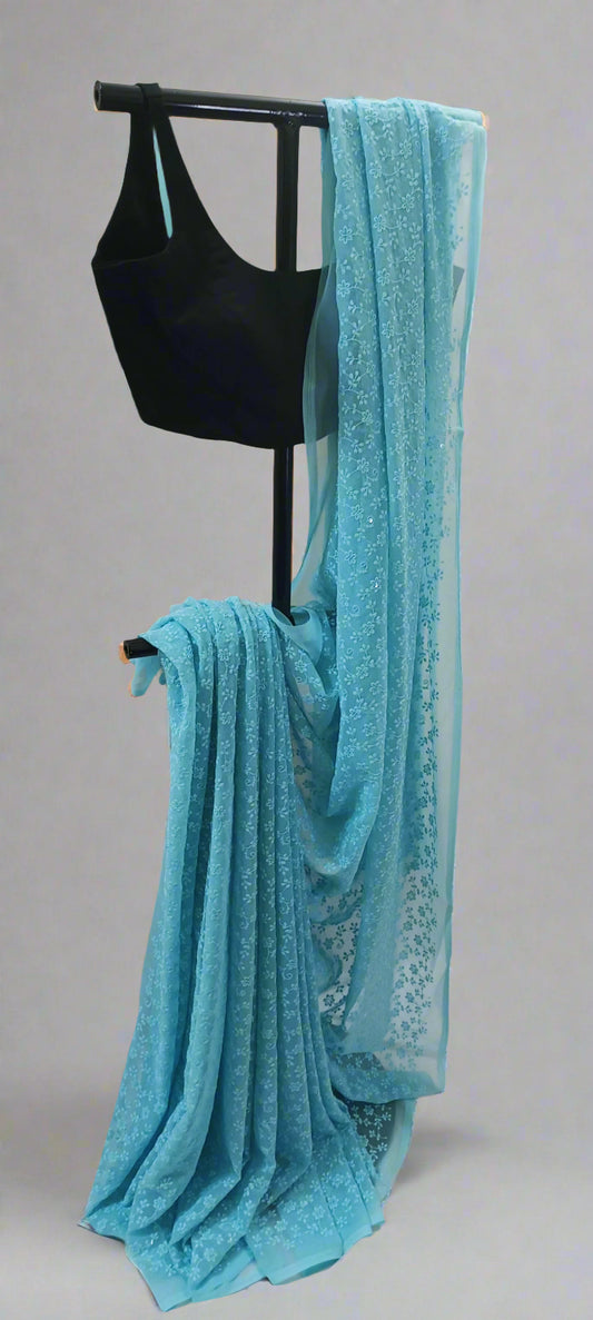 Neelchaaya Chikankari Work Saree