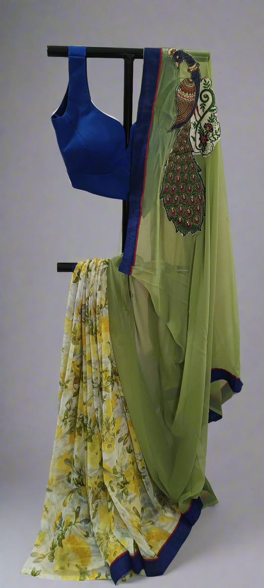 Meadow Bloom Embroidered Chiffon Saree